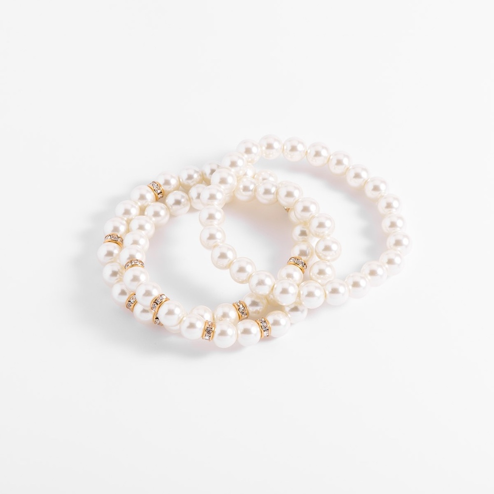 New Elastic bracelets set with cream pearls in gold 18k Jewelry